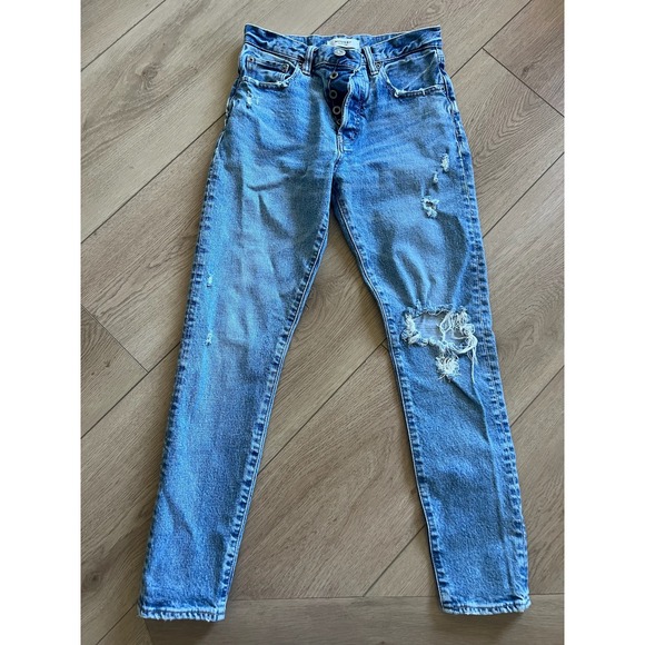 Moussy Vintage Distressed High Rise Button Fly Jeans Size 25 Light Wash Denim - Picture 1 of 6